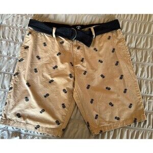 Beverly Hills Polo Club Shorts Men's 38 Khaki Blue Pineapple Print Cruise